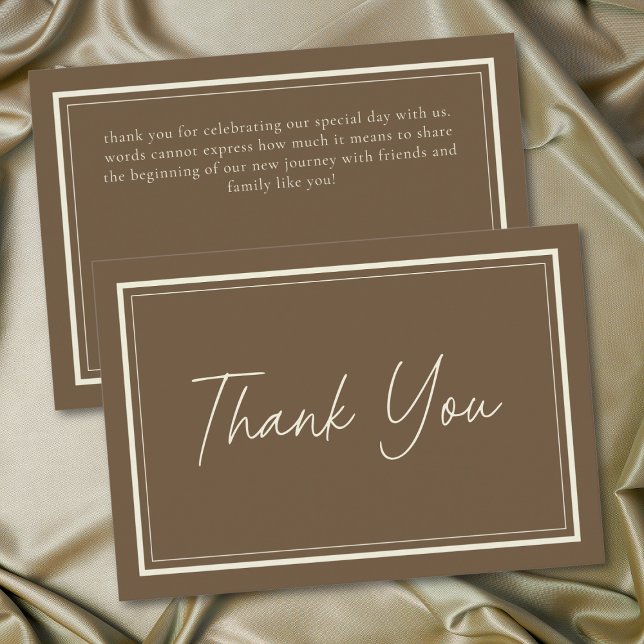 Cartão De Agradecimento Cocoa Brown Minimalist Frame Wedding (Cocoa Brown Minimalist Frame Wedding Thank You Card)