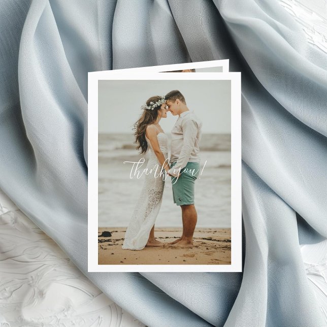 Cartão De Agradecimento Código QR Casamento Manuscrito Obrigado 3 Fotos (Criador carregado)