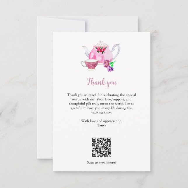 Cartão De Agradecimento Código QR da Festa de Chá de Panela Love is Brewin (Frente)
