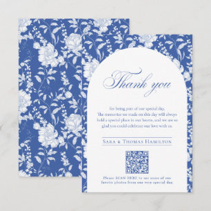 Cartão De Agradecimento Código QR de Floral Azul Chinoiserie para Fotos de