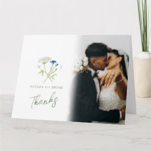 Cartão De Agradecimento Código QR de foto de casamento com monograma de fl