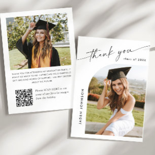 Cartão De Agradecimento Código QR de Foto de Graduação Minimalista Elegant