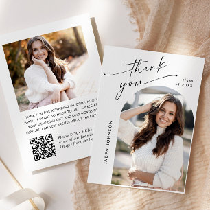 Cartão De Agradecimento Código QR de Foto de Graduação Minimalista Elegant