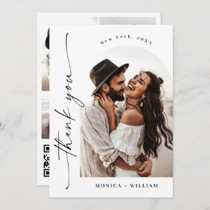 Cartão De Agradecimento Código QR de Foto do Casamento Minimalista Elegant
