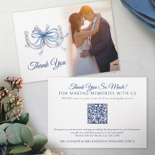 Cartão De Agradecimento Código QR de fotos de casamento aquarela azul ferr