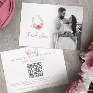 Cartão De Agradecimento Código QR de fotos de casamento com monograma de c