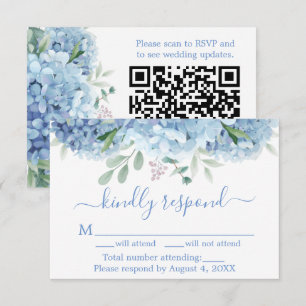 Cartão De Agradecimento Código QR de RSVP de Casamento Floral de Hortênsia