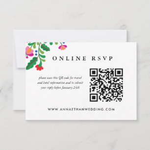 Cartão De Agradecimento Código QR de RSVP Online de Casamento Colorido Mex