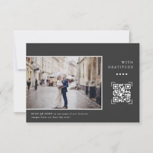 Cartão De Agradecimento Código QR Moderno Simples Foto De Casamento Obri