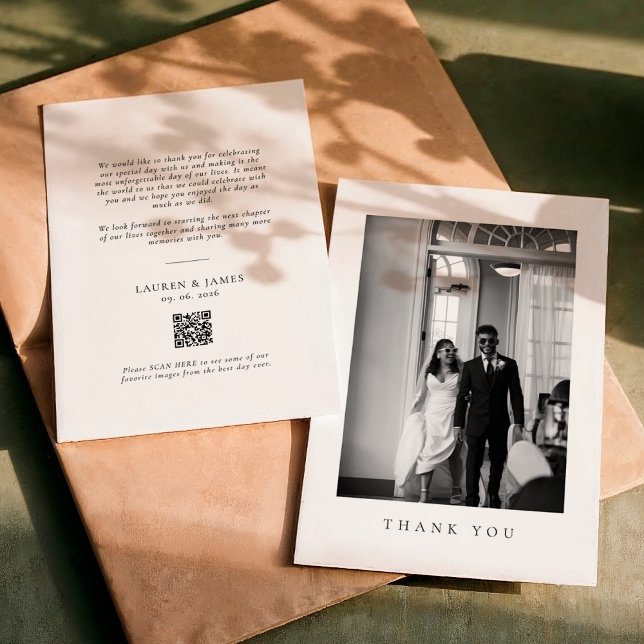 Cartão De Agradecimento Código QR para Foto de Casamento Formal Clássico (Criador carregado)