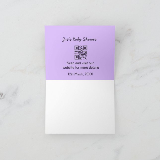 Cartão De Agradecimento Código QR simples roxo para chá de bebê adicionar  (Interior)