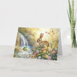 Cartão De Agradecimento Coelhinho Encantador e Sapo Aquarela