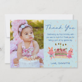 Cartão De Agradecimento Coelhinhos Fofos de Morango | Foto de Aniversário 