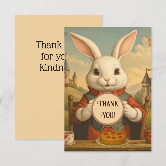 Cartão De Agradecimento Coelho Branco Imaginoso Corações Encantados Maravi (Frente/Verso)