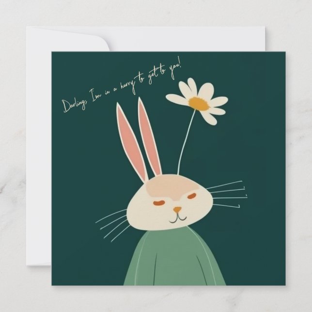 Cartão De Agradecimento Coelho de animação, Dia de os namorados (Frente)