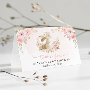 Cartão De Agradecimento Coelho Fofo, Borboleta, Flores Rosas, Chás de Bebê