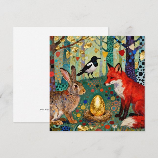 Cartão De Agradecimento Coelho, Pega, Raposa e “O Ovo de Ouro de Ganso” (Frente/Verso)