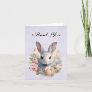 Cartão De Agradecimento Coelho Rodeado por Flores Pastel Cute