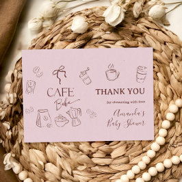 Cartão De Agradecimento Coffee Pink Bow Cafe Bebe Girl Baby Shower