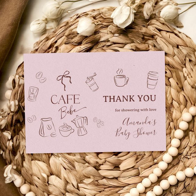 Cartão De Agradecimento Coffee Pink Bow Cafe Bebe Girl Baby Shower (Criador carregado)
