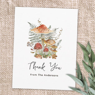 Cartão De Agradecimento Cogumelos e Folhas de Samambaia em Aquarela Vintag