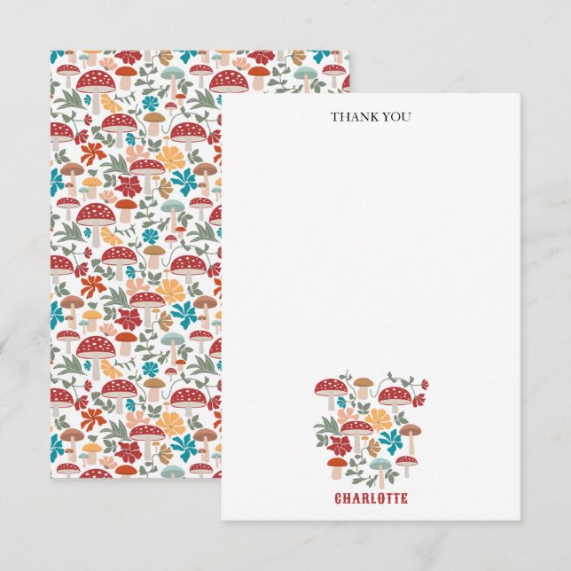 Cartão De Agradecimento Cogumelos e Meio século Floral Nome Personalizado  (Frente/Verso)