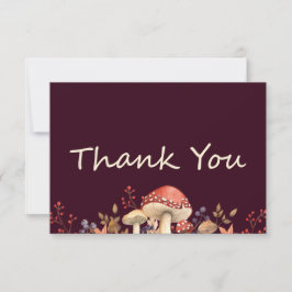 Cartão De Agradecimento Cogumelos, Plantas e Folhas de Outono Não Impressi