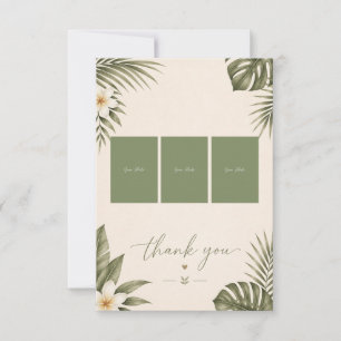 Cartão De Agradecimento Colagem de 3 Fotos de Casamento Sage Green Hawaii