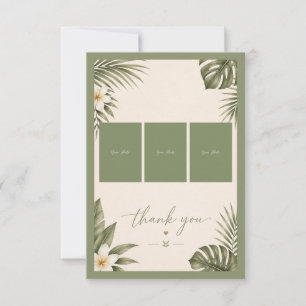 Cartão De Agradecimento Colagem de 3 Fotos de Casamento Sage Green Hawaii