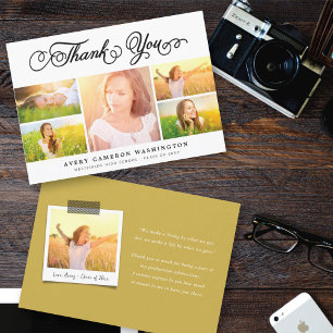Cartão De Agradecimento Colagem de 5 Fotos de Formatura com Letra Preta El