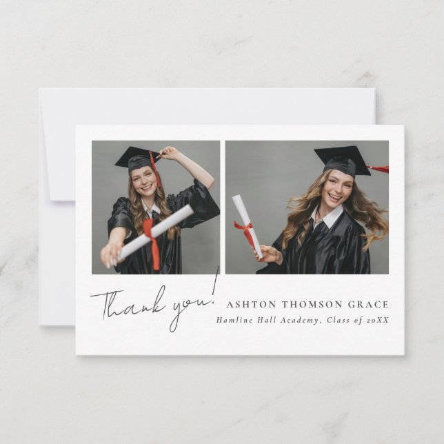 Cartão De Agradecimento Colagem de duas fotos, design moderno (Frente)