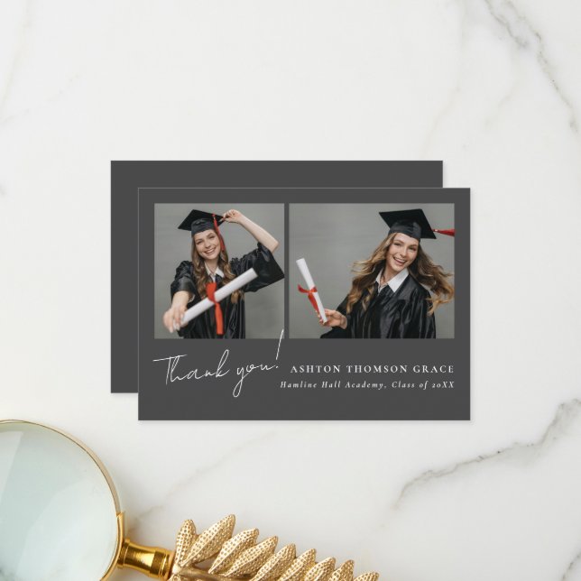 Cartão De Agradecimento Colagem de duas fotos, design moderno (Frente/Verso In Situ)