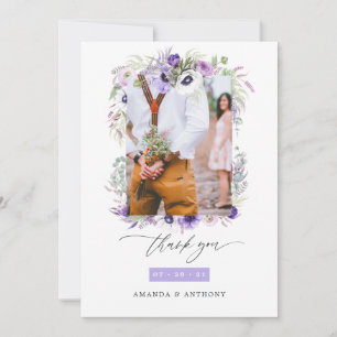 Cartão De Agradecimento Colagem de Foto de Casamento Floral de Violet Past