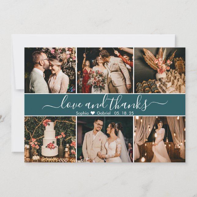 Cartão De Agradecimento Colagem de Fotografia Verde-Teal Moderna Elegante (Frente)