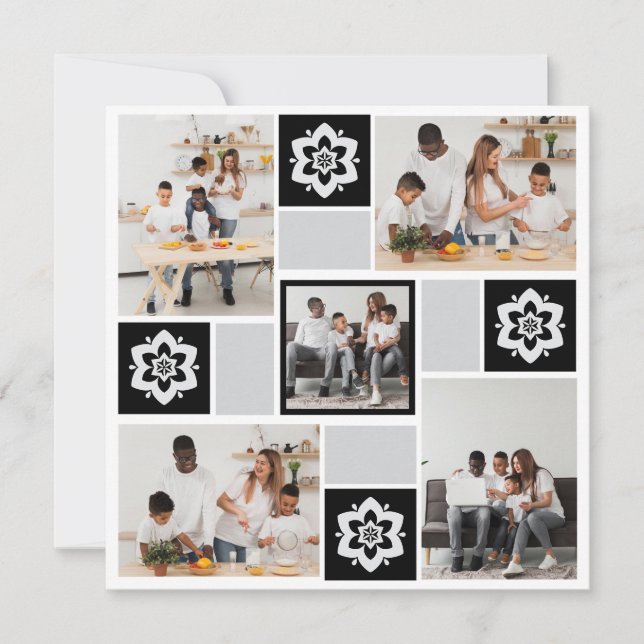 Cartão De Agradecimento Colagem de Fotografias com design Floral 5 (Frente)
