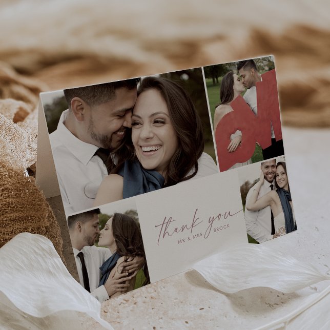 Cartão De Agradecimento Colagem de Fotografias com Script Moderno de Rosa  (Criador carregado)