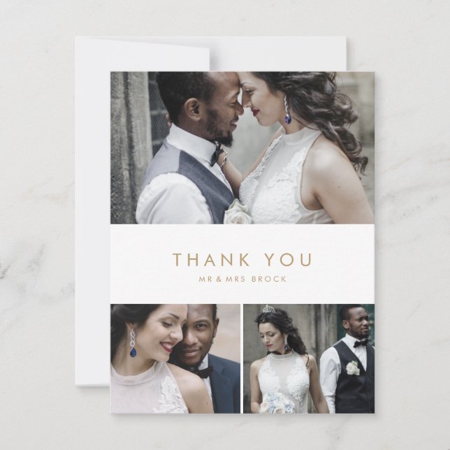 Cartão De Agradecimento Colagem de Fotografias com Tipografia Dourada Chic (Frente)