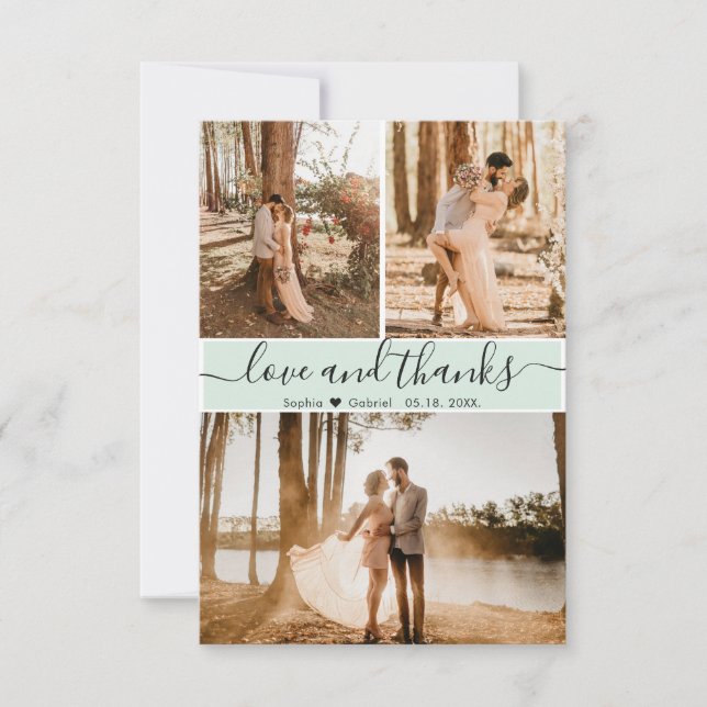 Cartão De Agradecimento Colagem de Fotografias do Casamento Verde da Casa  (Frente)