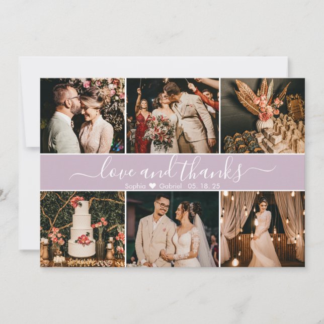 Cartão De Agradecimento Colagem de Fotografias Moderna Lilac Elegante 6 (Frente)