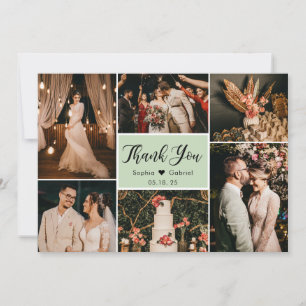 Cartão De Agradecimento Colagem de Fotografias Múltiplas de Casamento Verd