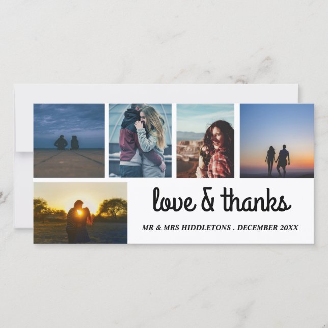 Cartão De Agradecimento Colagem de Fotos Cinco do Script de Casamento de A (Frente)