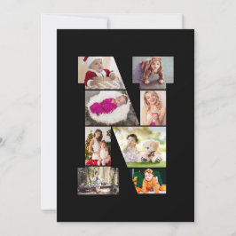 Cartão De Agradecimento Colagem de Fotos com Letra N em Preto e Branco