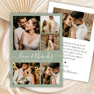 Cartão De Agradecimento Colagem de Fotos de Amor e Gratidão Casamento Verd