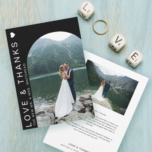 Cartão De Agradecimento Colagem de Fotos de Amor Moderno Preto (Criador carregado)