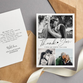 Cartão De Agradecimento Colagem de fotos de aniversário com escrita elegan
