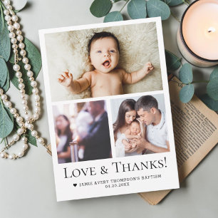 Cartão De Agradecimento Colagem de Fotos de Batismo do Bebê Amor & Agradec