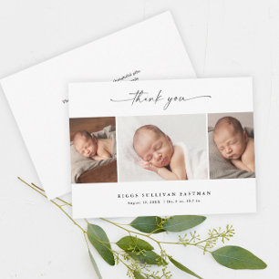 Cartão De Agradecimento Colagem de Fotos de Bebê com Letra Simples