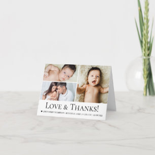 Cartão De Agradecimento Colagem de Fotos de Bebê Moderna Amor e agradecime