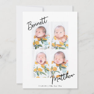 Cartão De Agradecimento Colagem de Fotos de Bebê Simples e Grato Manuscrit