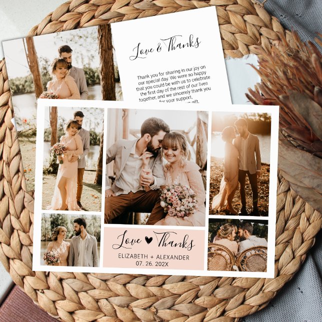 Cartão De Agradecimento Colagem de Fotos de Casamento Cardíaco de Amor e O (Criador carregado)